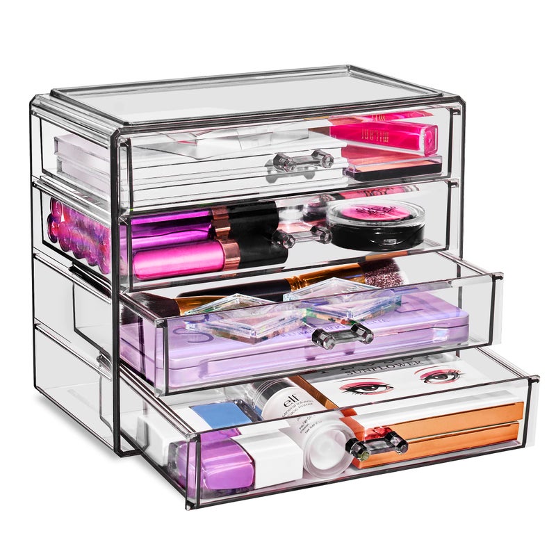 Sorbus Makeup Organizer  4 Drawer Acrylic Make Up Organizers and Storage for Cosmetics Jewelry Beauty Supplies Clear Makeup Organizer for Vanity Girls Room College Dorm Counter Bathroom Sinks